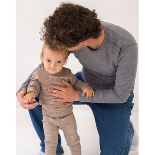 Llångärmad T-shirt Herr I 100% Merinoull, 1x1 Ribb Grey Melange L