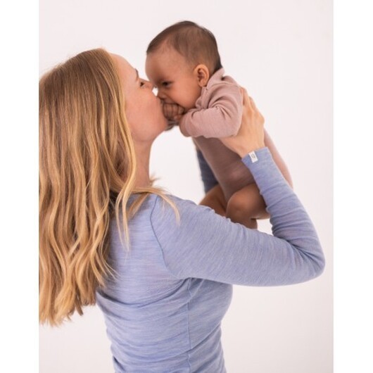 Långärmad T-shirt Dam I 100% Merinoull, 1x1 Ribb Light Blue Melange Xs