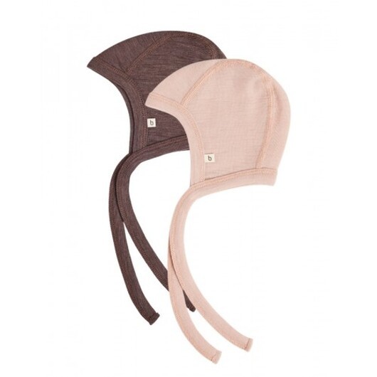 Babymössa Med Knytband I 100% Ekologisk Merinoull, Tunn Design - 1 Lager Tyg, 2-pack 86/92 Rose Melange