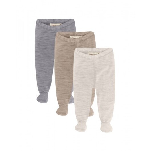 Retro Leggings Med Fötter För Baby, I 100% Ekologisk Merinoull, 3-pack 68 Soft Sand