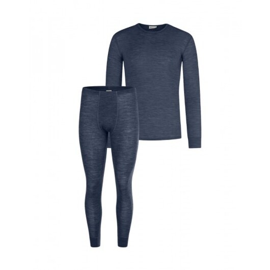 Herrset I Merinoull  -  Långärmad T-shirt & Longjohns, 1x1 Ribb Navy Melange Xxl