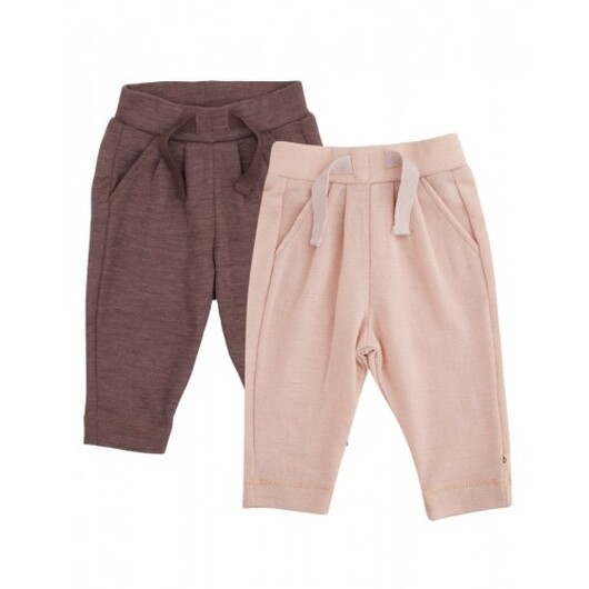 Byhappyme, Barnbyxor Med Dragsko 100% Merino Woo, 2-pack Plum Melange 68