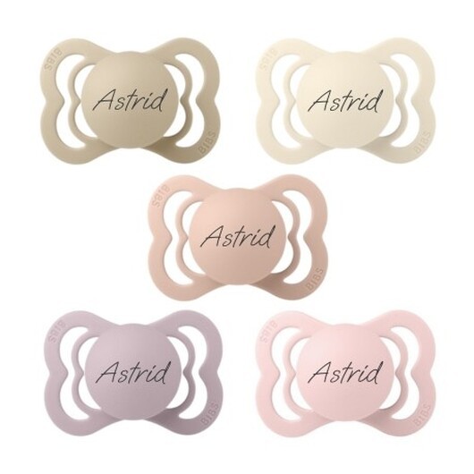 Bibs Supreme, Storlek 1 (0-6 Mån.), Symmetrisk - Silikon,namnnappar , 5-pack