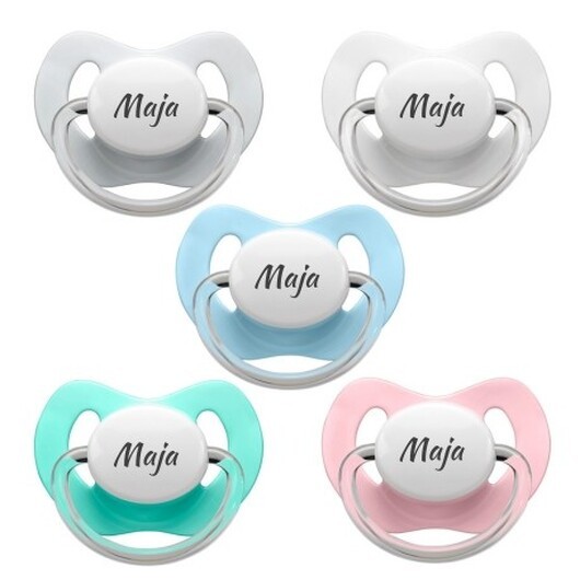 Nip Family, Storlek 1 (0-6 Mån.), Anatomisk - Silikon, Namnnappar , 5-pack