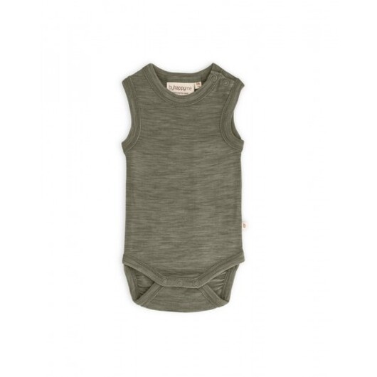 Ärmlös Body Med Knappstängning På Ena Axeln För Bebisar, Tillverkad Av 100% Ekologisk Merinoull Moss Melange 56