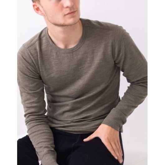 Llångärmad T-shirt Herr I 100% Merinoull, 1x1 Ribb, 2-pack M Moss-light Brown