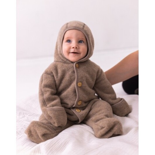 Sparkdräkt Med Huva Och Knappar I 100% Merinoullfleece, Oeko-texÂ® 74/80 Beige Melange