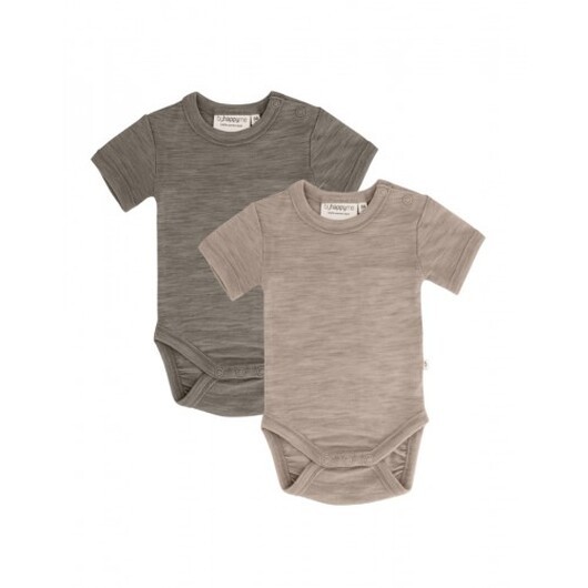 Body Med Kort Ärm Och Knappstängning Ãver Ena Axeln För Baby, Tillverkad Av 100 % Ekologisk Merinoull, 2-pack 98 Light Brown - Beige Melange