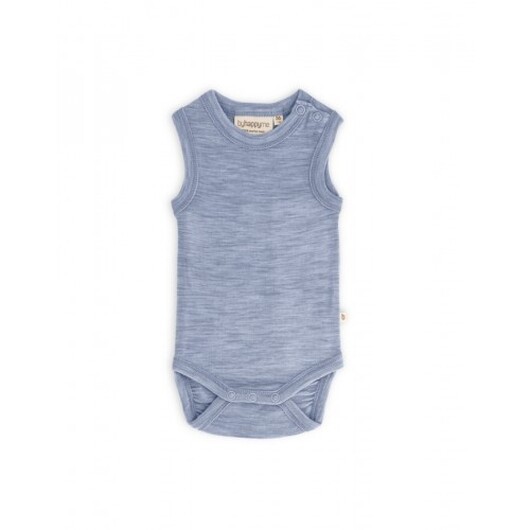 Ärmlös Body Med Knappstängning På Ena Axeln För Bebisar, Tillverkad Av 100% Ekologisk Merinoull 80 Light Blue Melange