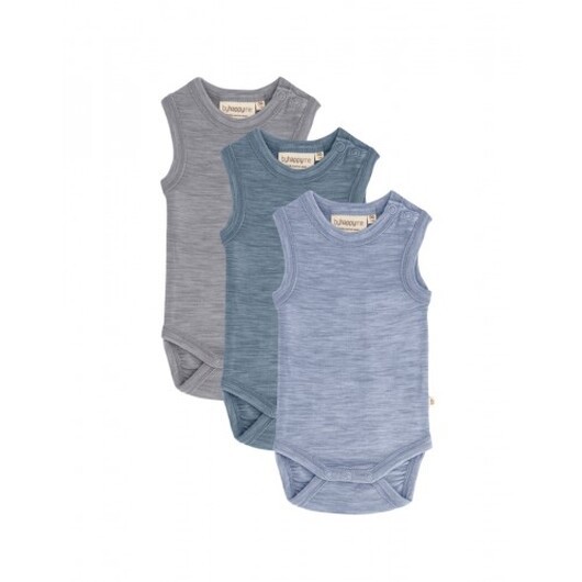 Ärmlös Body Med Knappstängning På Ena Axeln För Bebisar, Tillverkad Av 100% Ekologisk Merinoull, 3-pack 80 Nordic Sea