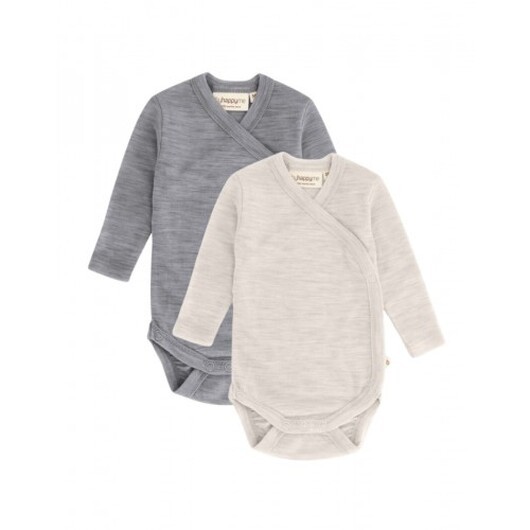 Body Med Lång Ärm Och Omlottstängning För Baby, I 100% Ekologisk Merinoull, 2-pack 74 Ash Field