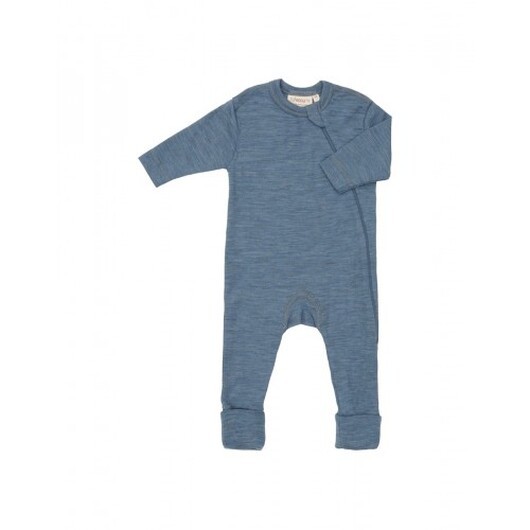 Baby Overall I 100% Ekologisk Merionull Med Dragkedja På Sidan Blue Mélange 68