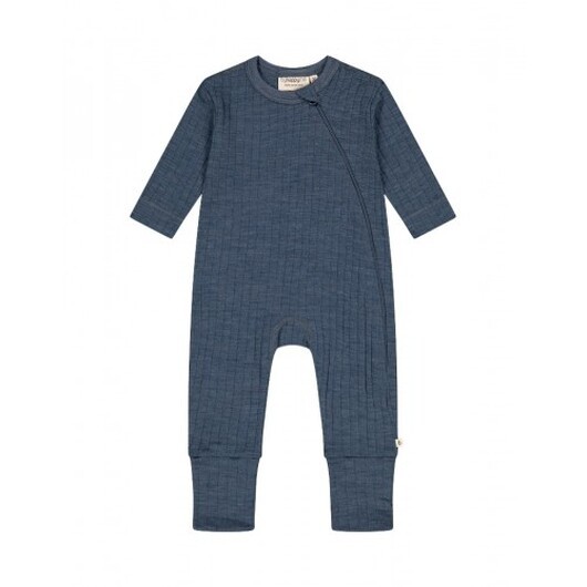 Heldräkt Med Dragkedja I 100% Merinoull Med Dropneedle-mönster, Oeko-texÂ® Blue Mélange 74