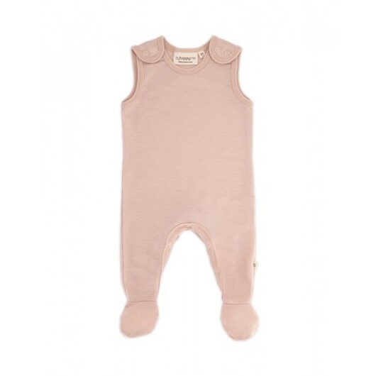 Retro Sparkdräkt Med Fötter Och Tryckknappar På Insidan Av Benen För Baby, I 100% Ekologisk Merinoull Rose Melange 56