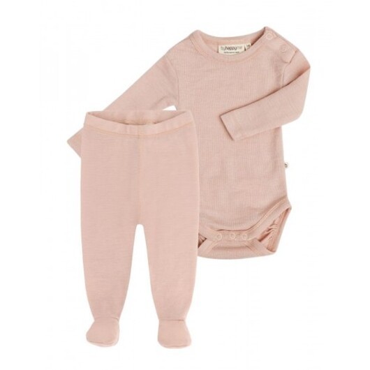2-pack Ullpaket Till Baby, Leggings Med Fot & Body Med Knapp I 100% Merinoull Rose Melange 62