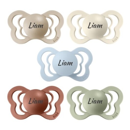 Bibs Couture, Storlek 2 (6+ Mån.), Ortodontisk - Silikon, Namnnappar , 5-pack