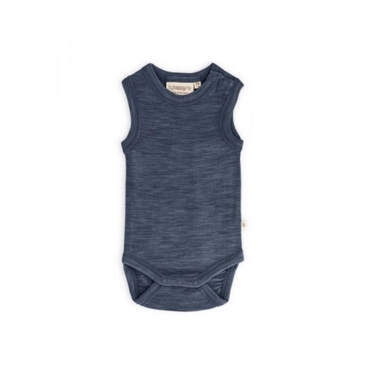Ärmlös Body Med Knappstängning På Ena Axeln För Bebisar, Tillverkad Av 100% Ekologisk Merinoull Navy Melange 80