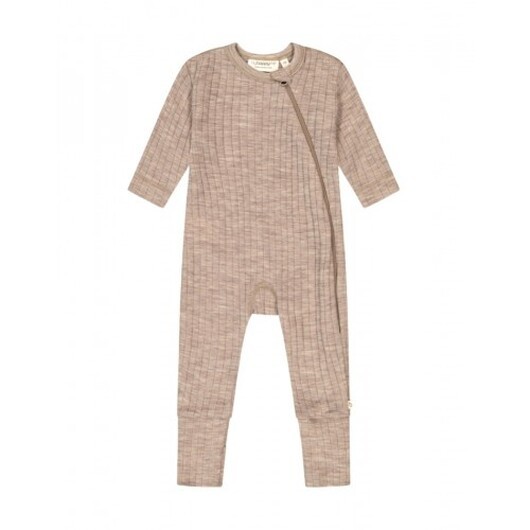 Heldräkt Med Dragkedja I 100% Merinoull Med Dropneedle-mönster, Oeko-texÂ® Beige Melange 68