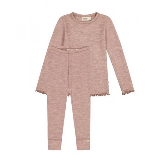 Flickset I Merinoull, Oeko-texÂ®  -  Långärmad T-shirt & Leggings,1x1 Ribb 86/92 Soft Rose