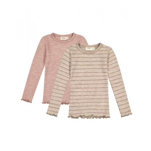 Långärmad T-shirt I 100% Merinoull För Flickor, Oeko-texÂ®, 2-pack 86/92 Soft Rose/stribe