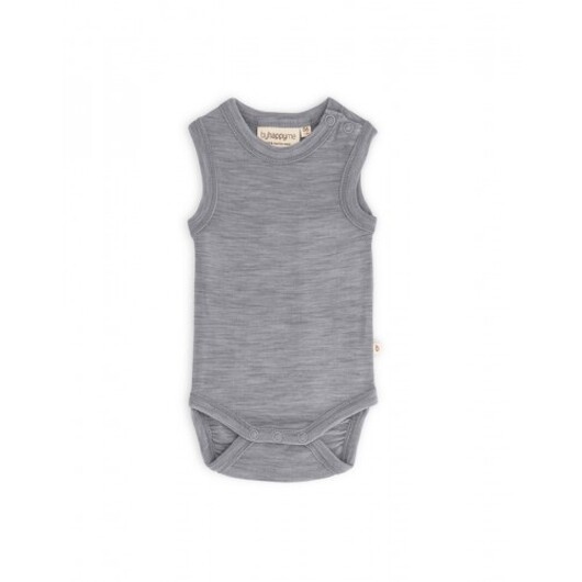Ärmlös Body Med Knappstängning På Ena Axeln För Bebisar, Tillverkad Av 100% Ekologisk Merinoull Grey Melange 68