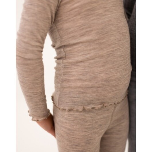 Långärmad T-shirt I 100% Merinoull För Flickor, Oeko-texÂ® 86/92 Beige Melange