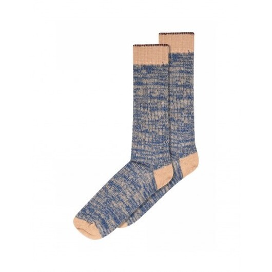 Mp Strumpor, Lång Ribbstickad Socka För Dam I Melerad Ull 37/39 True Blue