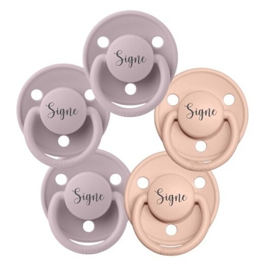 Bibs De Lux, Storlek 1 (0-6 Mån.), Rund - Latex,namnnappar , 5-pack