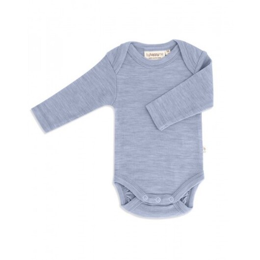 Baby Body Med Långa Ärmar Och Amerikansk Stängning, 100% Ekologisk Merinoull 80 Light Blue Melange