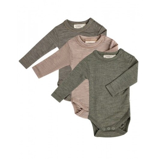 Babybody Med Lång Ärm Och Rund Halsringning I 100% Ekologisk Merinoull, 3-pack 74 Calm Nature