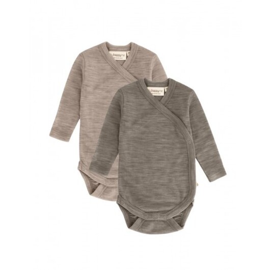 Body Med Lång Ärm Och Omlottstängning För Baby, I 100% Ekologisk Merinoull, 2-pack 62 Soft Grain