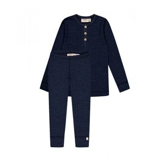 Pojkset I Merinoull Oeko-texÂ®, Långärmad T-shirt & Leggings, 1x1 Ribb 98/104 Navy Melange