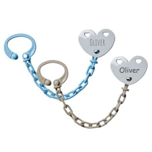 Personlig Nappkedja, Hjärta, 2-pack, Finns I Flera Färger