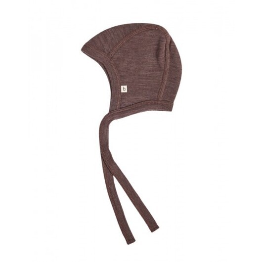 Babymössa Med Knytband I 100% Ekologisk Merinoull, Tunn Design - 1 Lager Tyg 74/80 Plum Melange