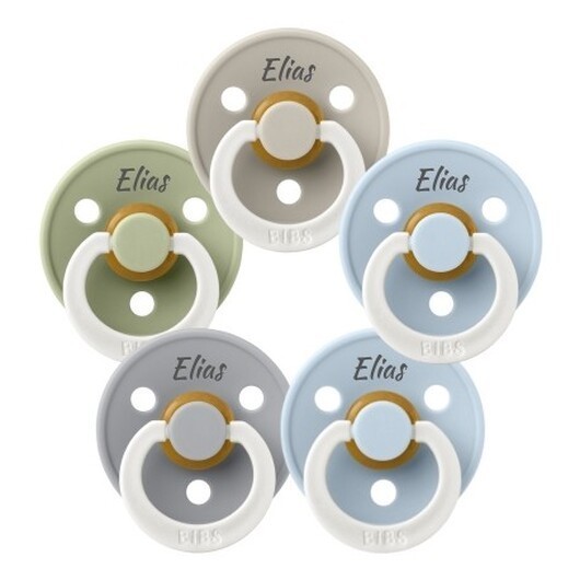 Bibs Colour Night, Storlek 1 (0-6 Mån.) , Rund - Latex, Namnnappar, 5-pack