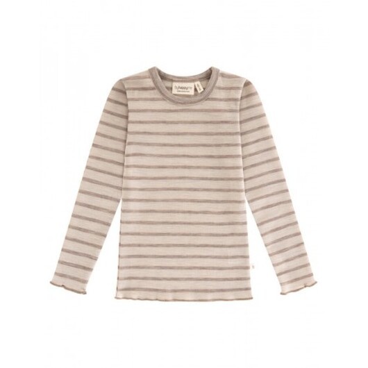 Långärmad T-shirt I 100% Merinoull För Flickor, Oeko-texÂ® 110/116 Nature/beige Melange