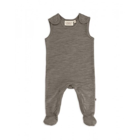 Retro Sparkdräkt Med Fötter Och Tryckknappar På Insidan Av Benen För Baby, I 100% Ekologisk Merinoull Light Brown Melange 62