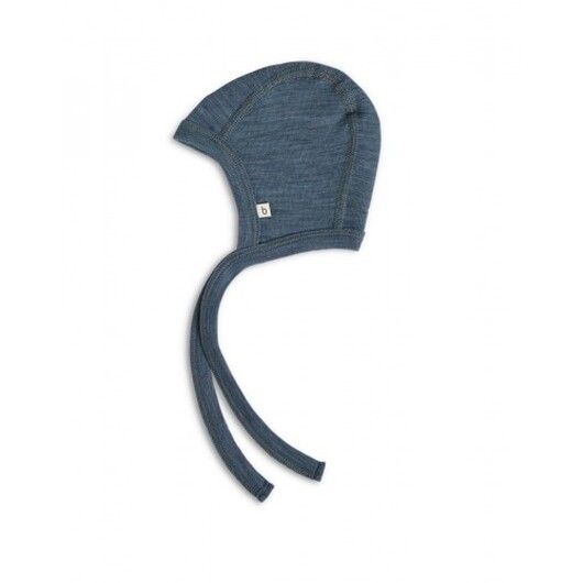 Babymössa Med Knytband I 100% Ekologisk Merinoull, Tjock Design - 2 Lager Tyg 50/56 Blue Mélange