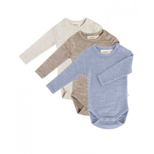 Babybody Med Lång Ärm Och Rund Halsringning I 100% Ekologisk Merinoull, 3-pack