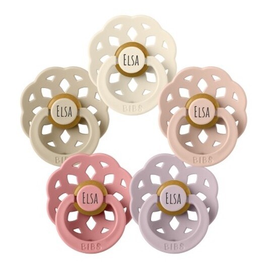Bibs Boheme, Storlek 2 (6+ Mån.), Rund - Latex, Namnnappar , 5-pack