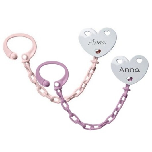 Personlig Nappkedja, Hjärta, 2-pack, Finns I Flera Färger