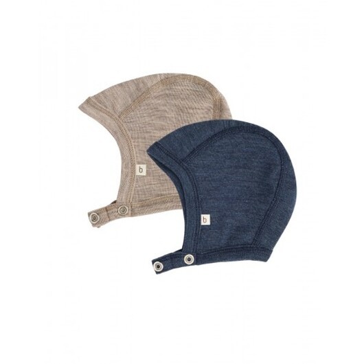 Babymössa Med Tryckknappar I 100% Ekologisk Merinoull, Tjock Design - 2 Lager Tyg, 2-pack 62/68 Navy Melange