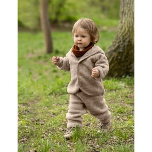 Jacka Med Huva I 100% Merinoull 74/80 Sand Mélange