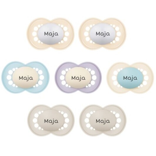 Mam Original,  Storlek 2 (6-16mån), Symetrisk - Silikon, Namnnappar , 7-pack