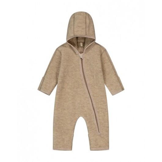 Ulloverall Med Huva Och Dragkedja I 100% Merinoullfleece, Oeko-texÂ®, Beige Melange
