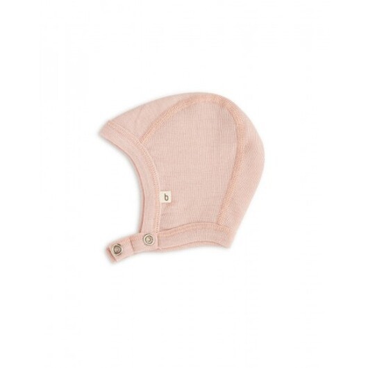 Babymössa Med Tryckknappar I 100% Ekologisk Merinoull, Tjock Design - 2 Lager Tyg 62/68 Rose Melange