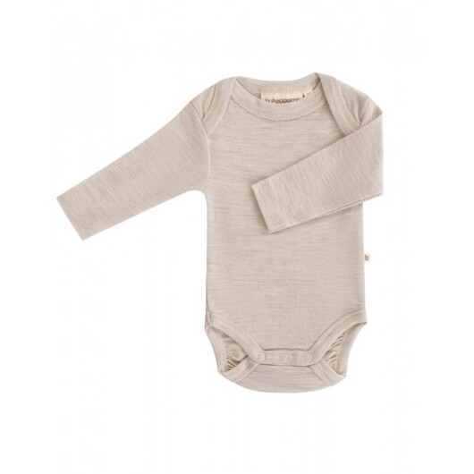 Baby Body Med Långa Ärmar Och Amerikansk Stängning, 100% Ekologisk Merinoull Nature Melange 74