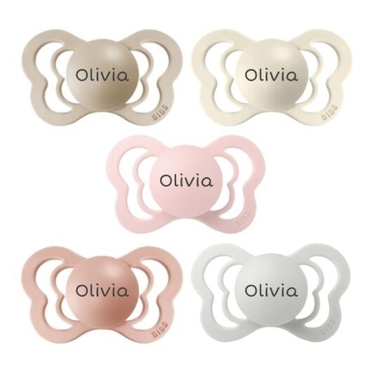 Bibs Couture,  Storlek 2 (6+ Mån.), Ortodontisk - Latex, Namnnappar , 5-pack