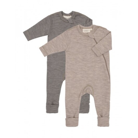 Baby Overall I 100% Ekologisk Merionull Med Dragkedja På Sidan, 2-pack Beige Melange 62