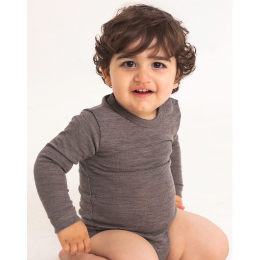 Babybody Med Lång Ärm Och Rund Halsringning I 100% Ekologisk Merinoull Light Brown Melange 74